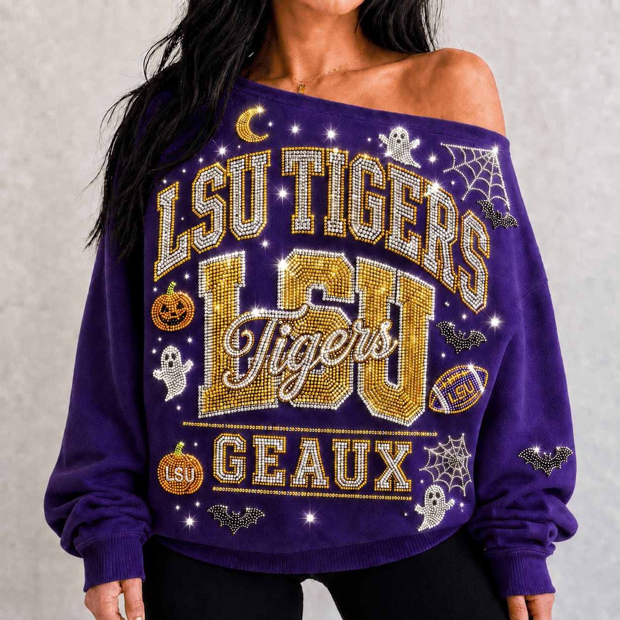 LSU 3D SHOULDER RHINESTONE SWEATSHIRT NTKO
