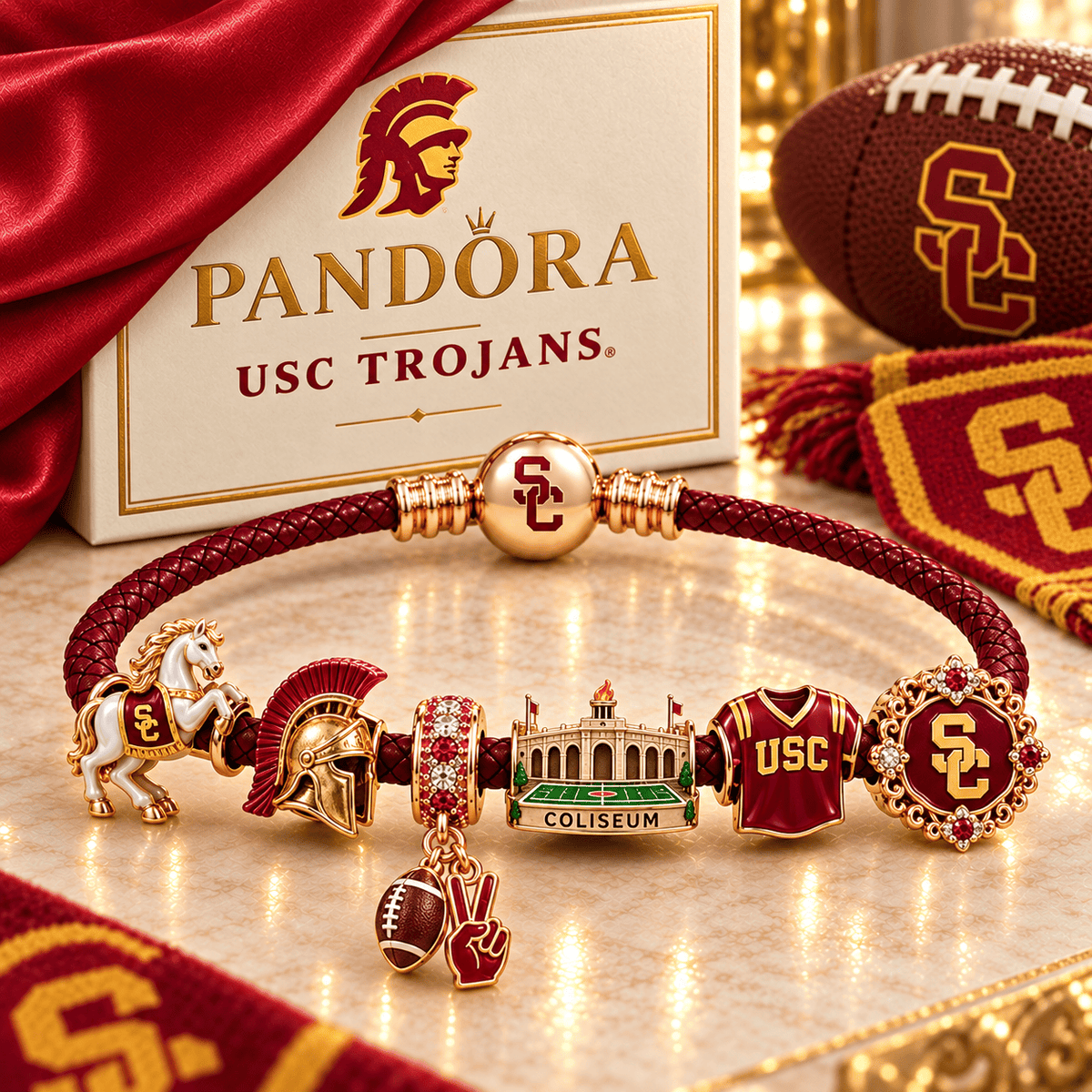 USC Braided Leather Charm Bracelet Set NHVH