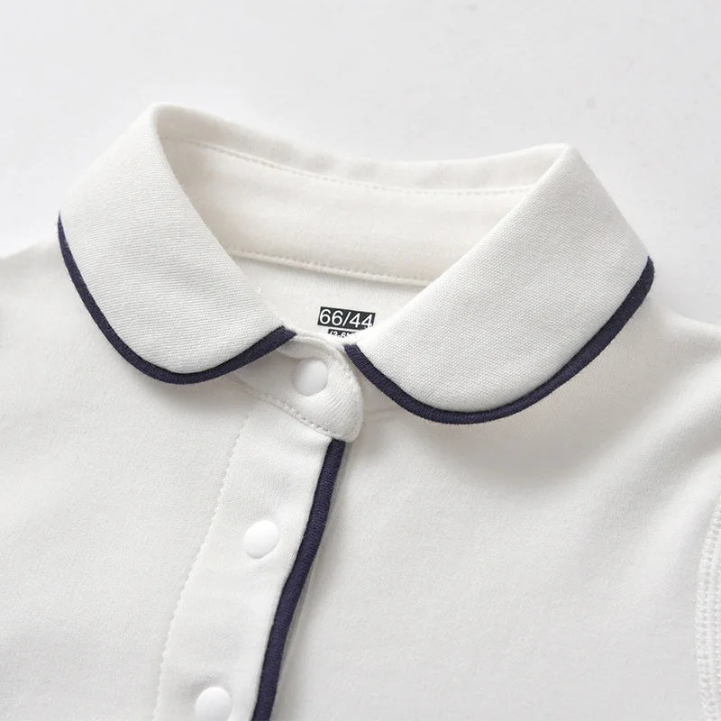Newborn Baby Triangle Romper Boys Girls White Lapel Long Sleeve Jumpsuit Pure Cotton Clothes Infant Onesie
