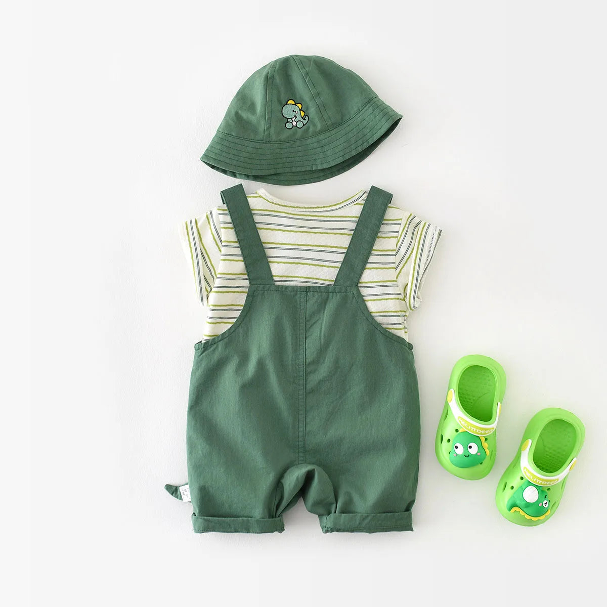 MILANCEL 2Pcs Baby Clothing Set Striped Tee And Dinosaur Overall Baby Clothing Set Toddler Outfit
