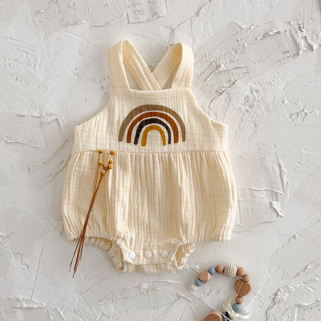 Summer Hot Baby Strap Jumpsuit Newborn Boys Girls Clothes Cute And Sweet Rainbow Embroidery  Romper Infant Bodysuit 0-18M