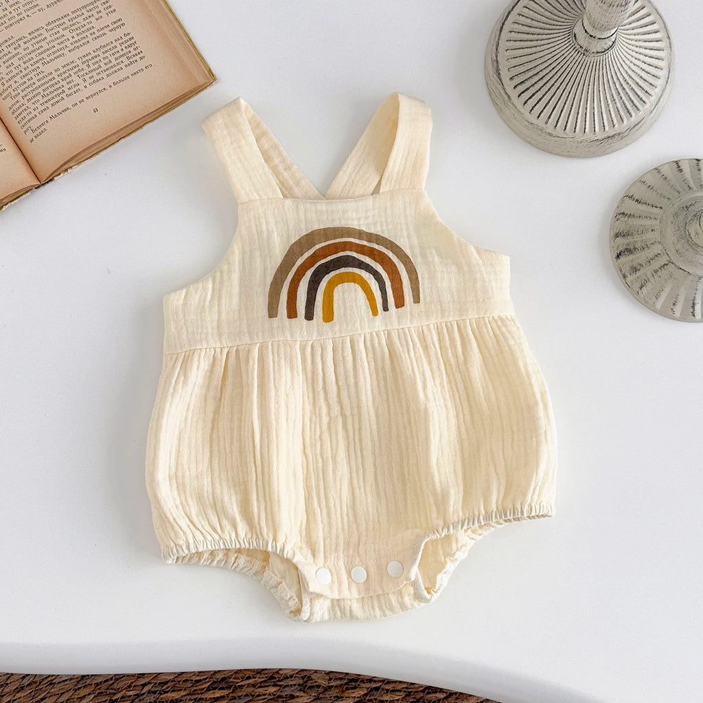 Summer Hot Baby Strap Jumpsuit Newborn Boys Girls Clothes Cute And Sweet Rainbow Embroidery  Romper Infant Bodysuit 0-18M