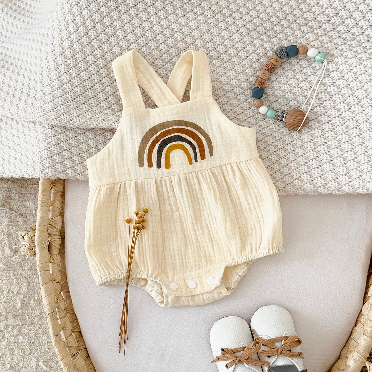 Summer Hot Baby Strap Jumpsuit Newborn Boys Girls Clothes Cute And Sweet Rainbow Embroidery  Romper Infant Bodysuit 0-18M